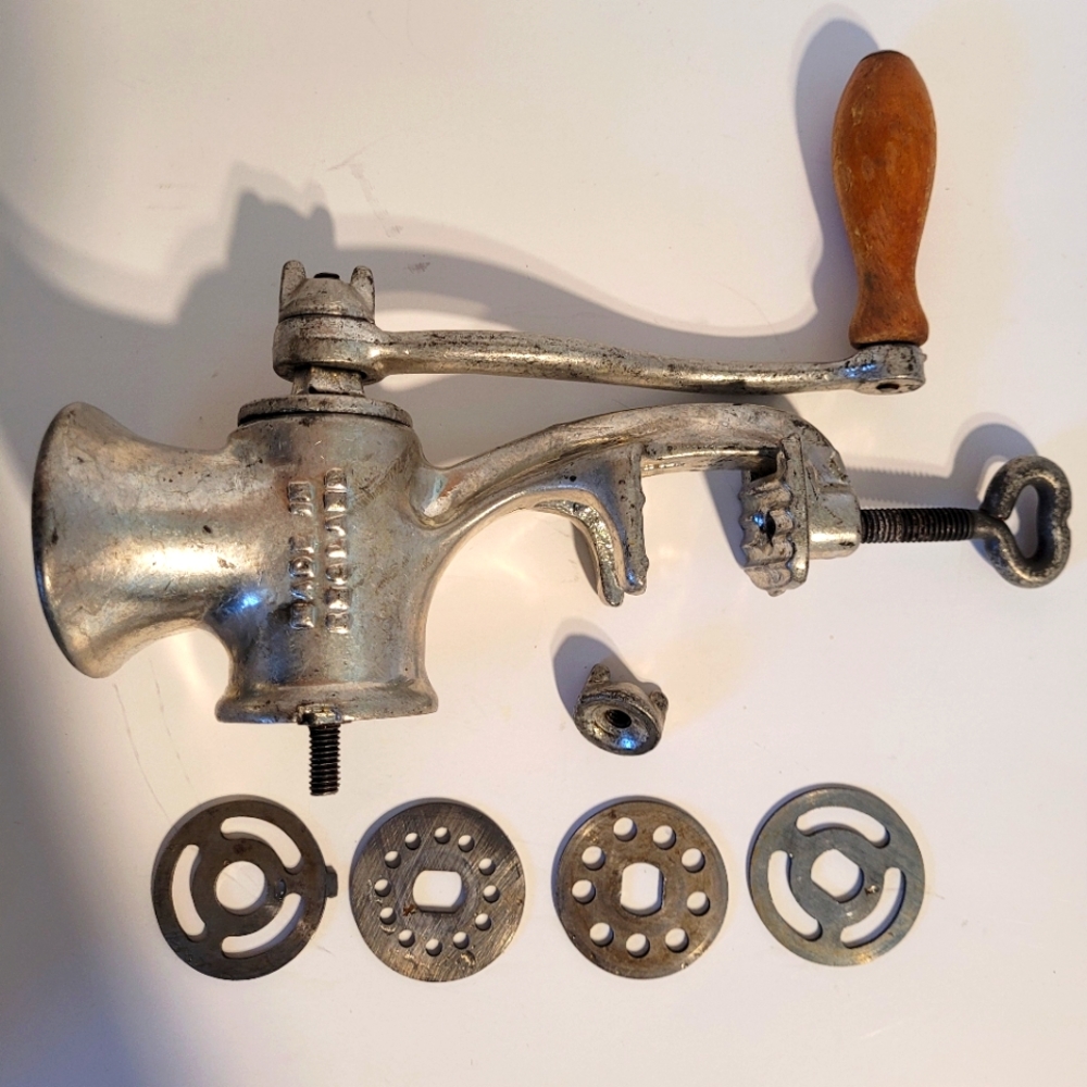 Vintage English Meat Grinder with Multiple Blades
